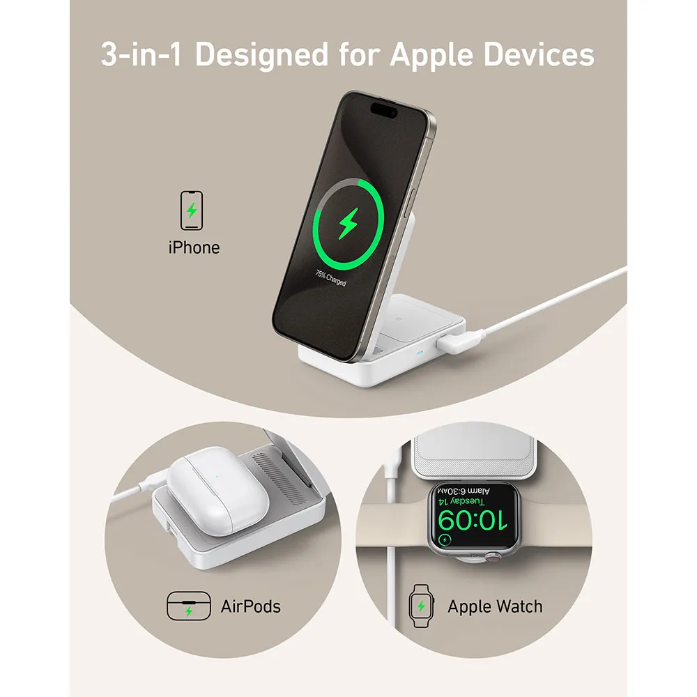 Cargador inalambrico 3 en 1 Anker B2557321 15W apple Blanco