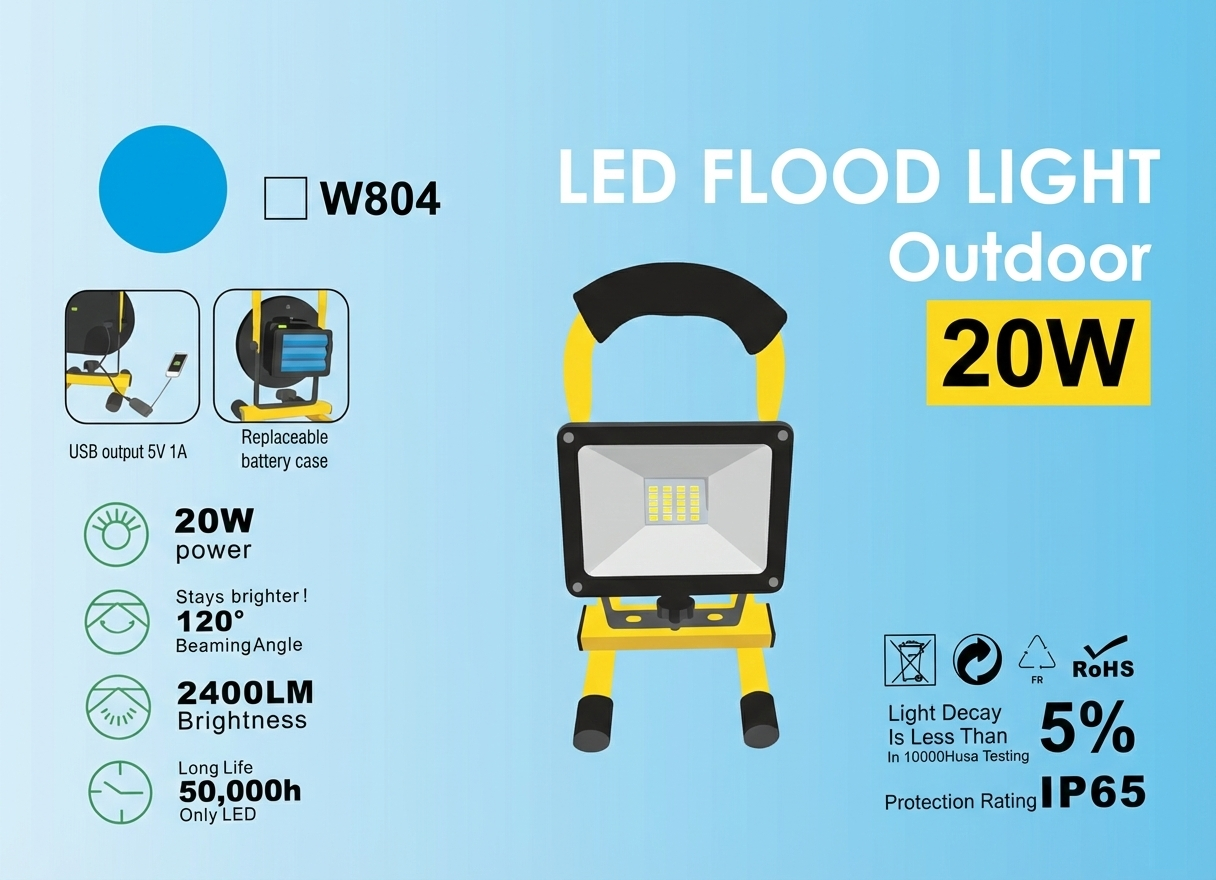 Foco Reflector LED Portatil 20W Exterior Recargable IP65