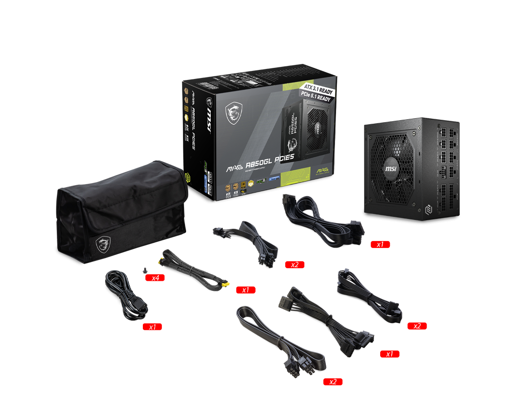 FUENTE MSI MAG A850GL PCIE5 850W 80 PLUS Gold full modular