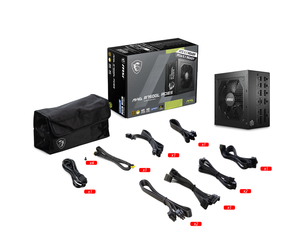 FUENTE MSI MAG A750GL PCIE5 750W 80 PLUS Gold