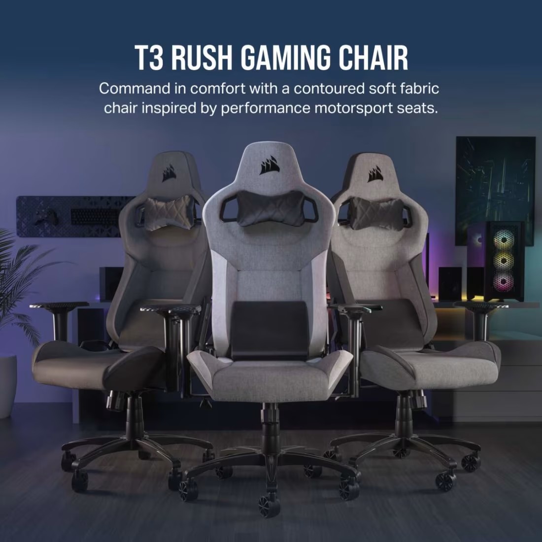 Silla GAMER CORSAIR T3 RUSH Fabric Gris/blanco