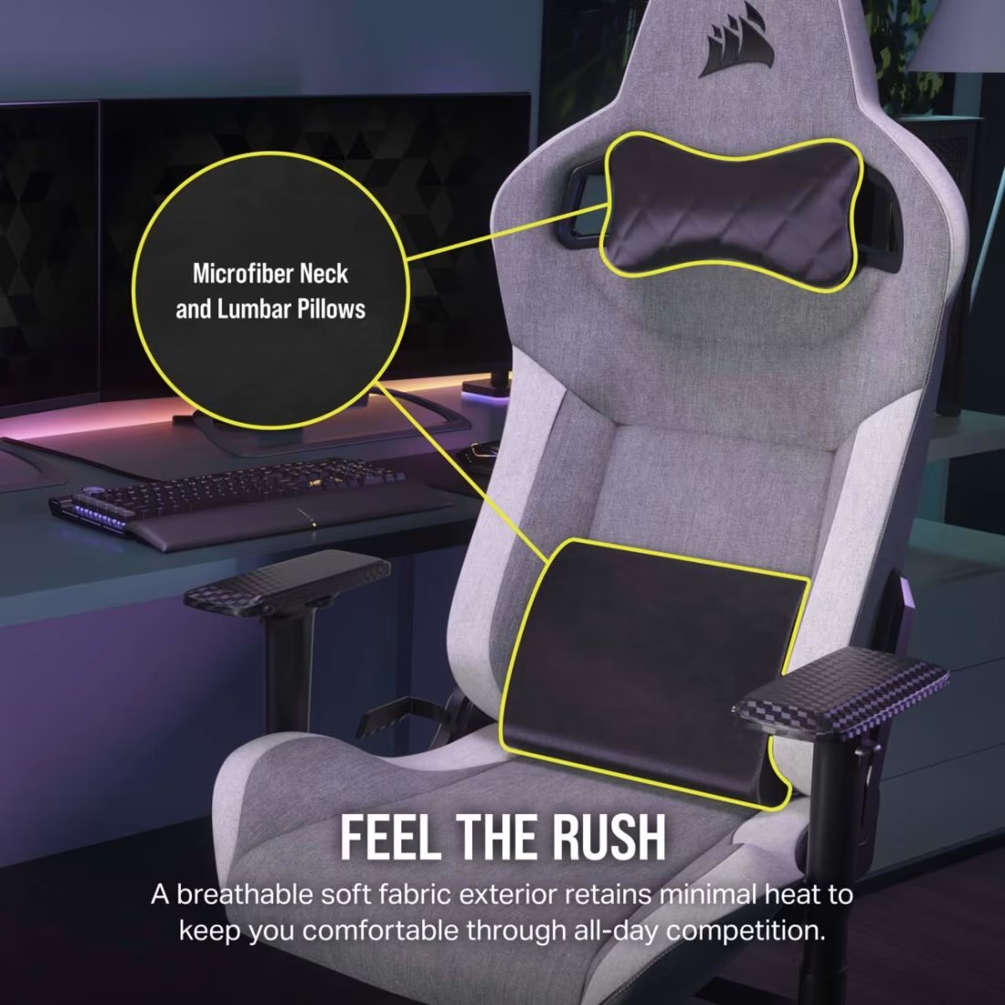 Silla GAMER CORSAIR T3 RUSH Fabric Gris/blanco