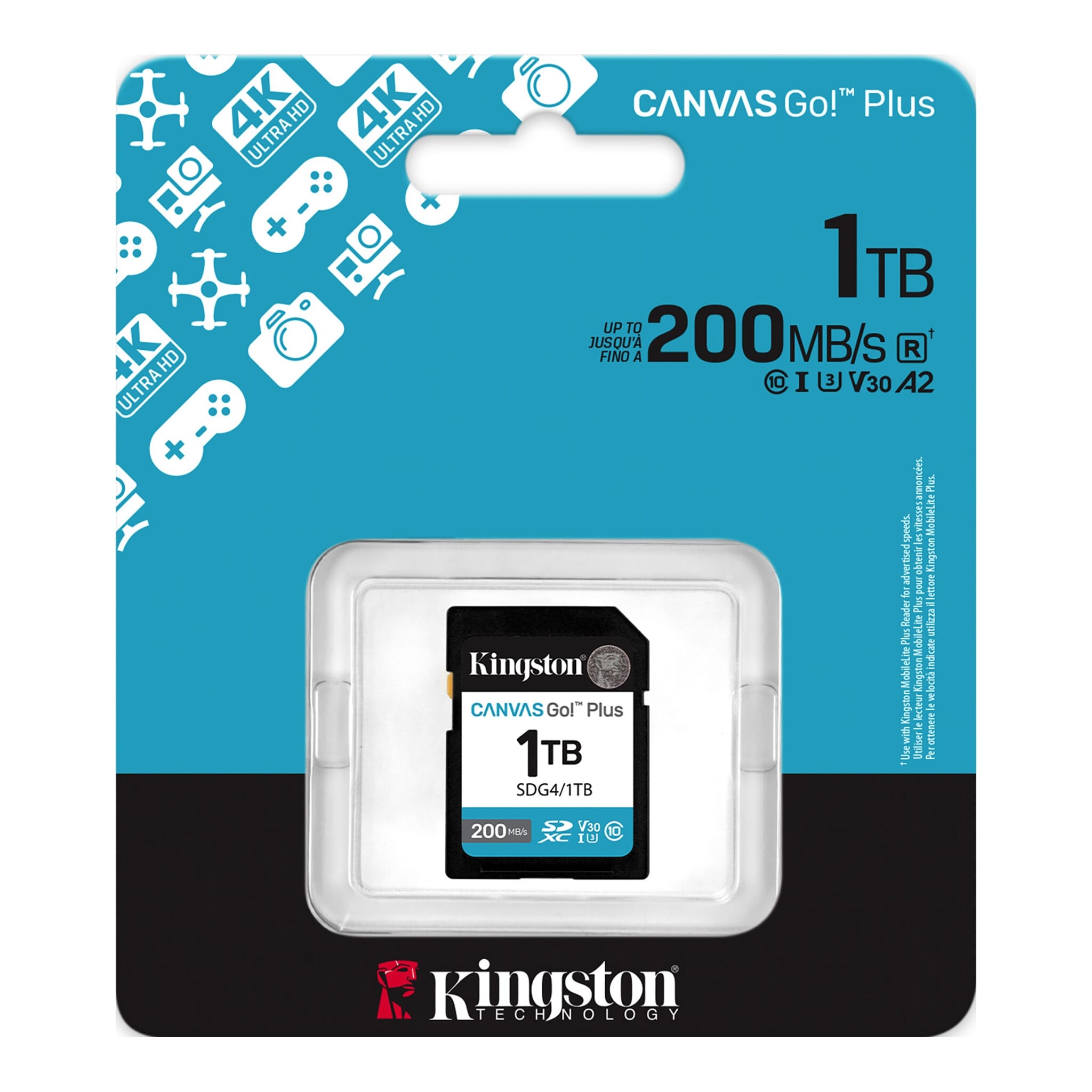 Tarjeta SD Kingston Canvas Go Plus 1TB U3 V30 200MB/s