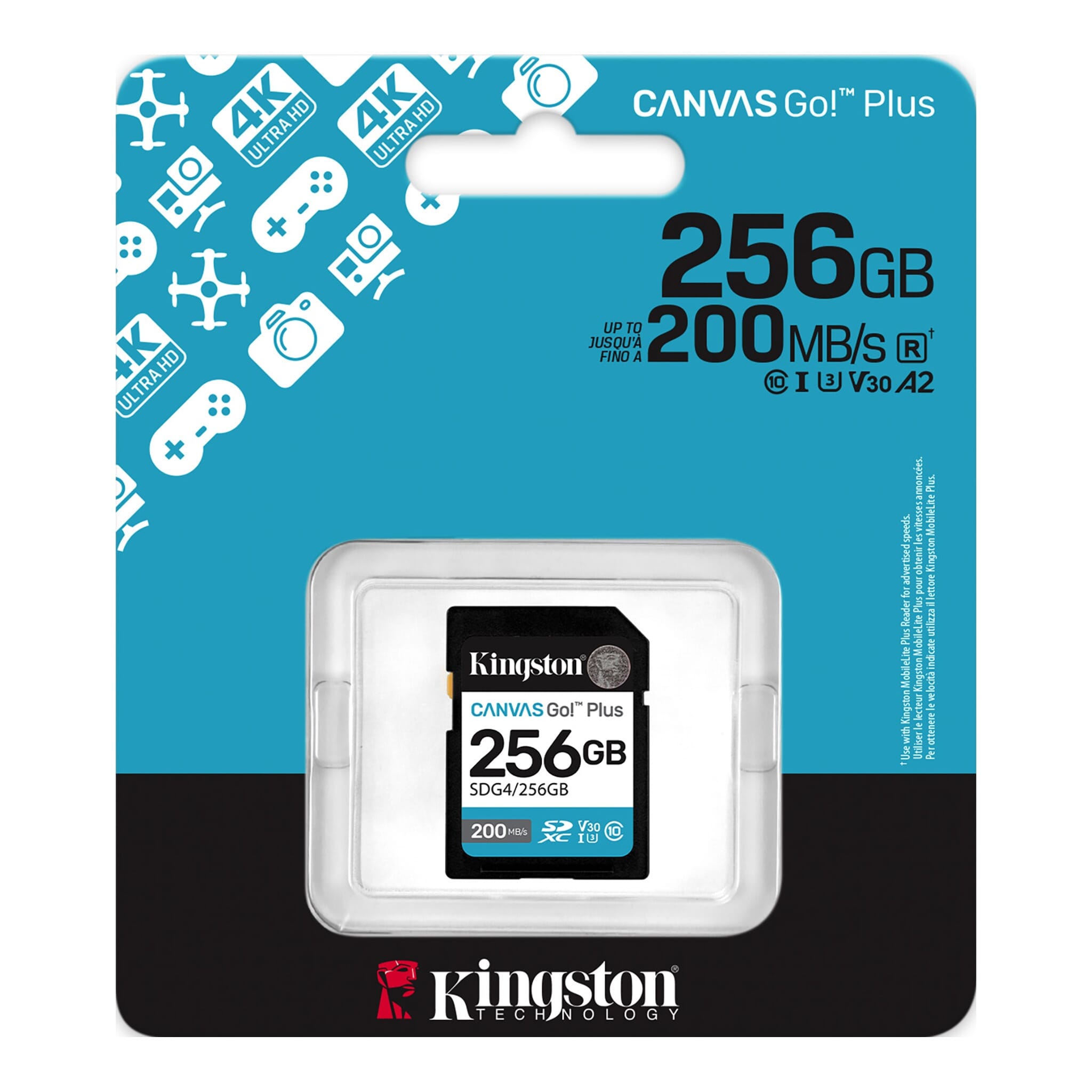 Tarjeta SD Kingston Canvas Go Plus 256GB U3 V30 200MB/s