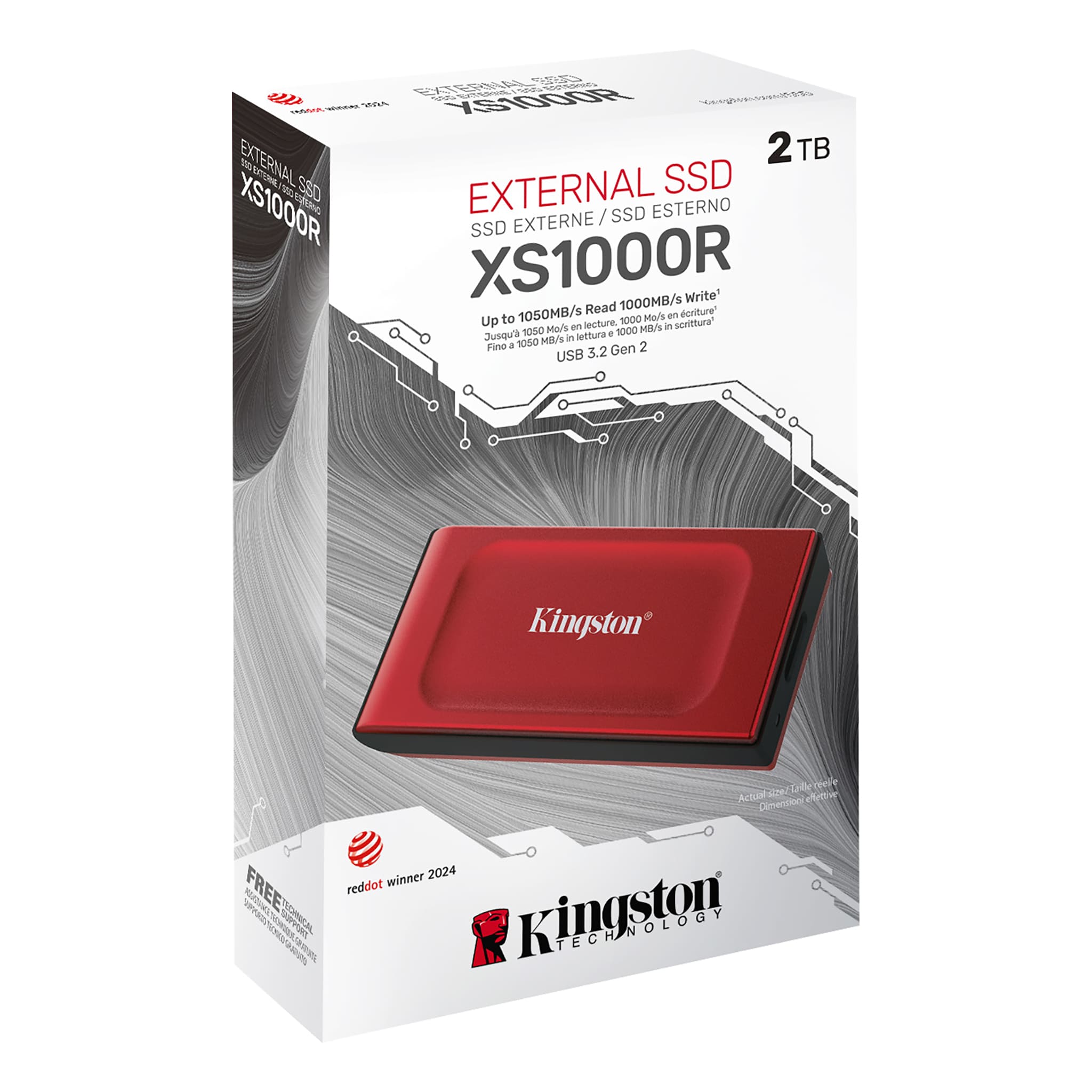 Disco SSD Externo Kingston XS1000 2TB USB 3.2 Gen2 Rojo